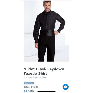 Fitted Black Microfiber Tuxedo Shirt Tux Laydown S3 Small S 14 14.5 neck 32/33